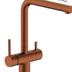 Grifo de 3 vías Monomando fregadero para osmosis con caño extraible COBRE CEPILLADO