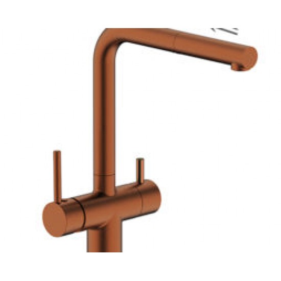 Grifo de 3 vías Monomando fregadero para osmosis con caño extraible COBRE CEPILLADO