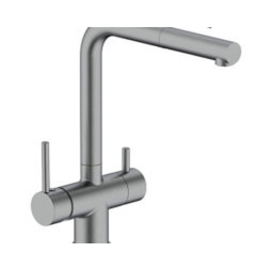 Grifo de 3 vías Monomando fregadero para osmosis con caño extraible GRAFITO CEPILLADO