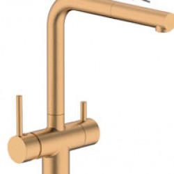 Grifo de 3 vías Monomando fregadero para osmosis con caño extraible DORADO CEPILLADO