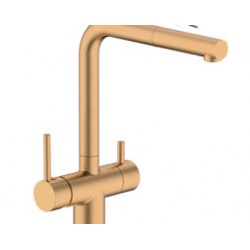 Grifo de 3 vías Monomando fregadero para osmosis con caño extraible DORADO CEPILLADO