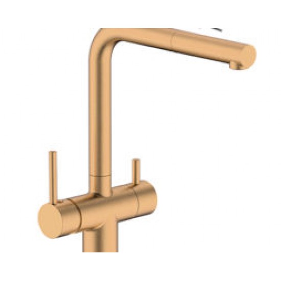 Grifo de 3 vías Monomando fregadero para osmosis con caño extraible DORADO CEPILLADO