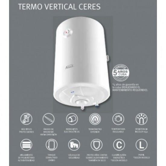 Ceres vertical electric heater of 50,80 and 100 L.