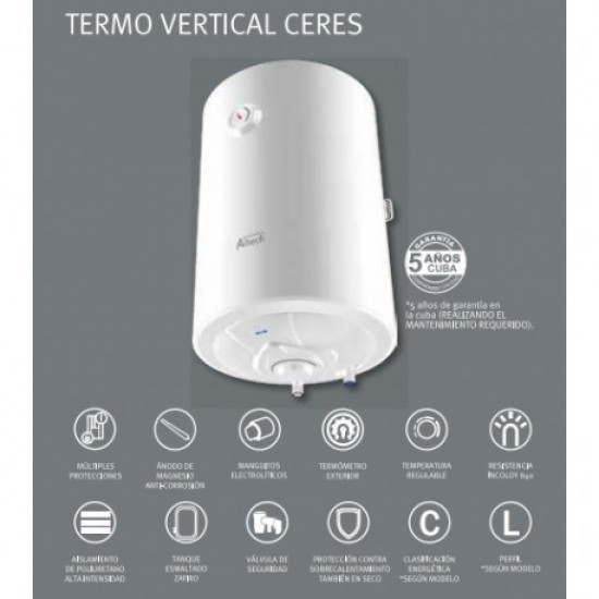 Ceres vertical electric heater of 50,80 and 100 L. Ceres vertical electric heater of 50,80 and 100 L.