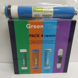 Green Filter 4 Filters Pack with Post Filter Increases PH plus Membrane 50 GPD