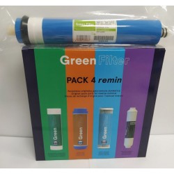 Green Filter 4 Filters Pack with Post Filter Increases PH plus Membrane 50 GPD